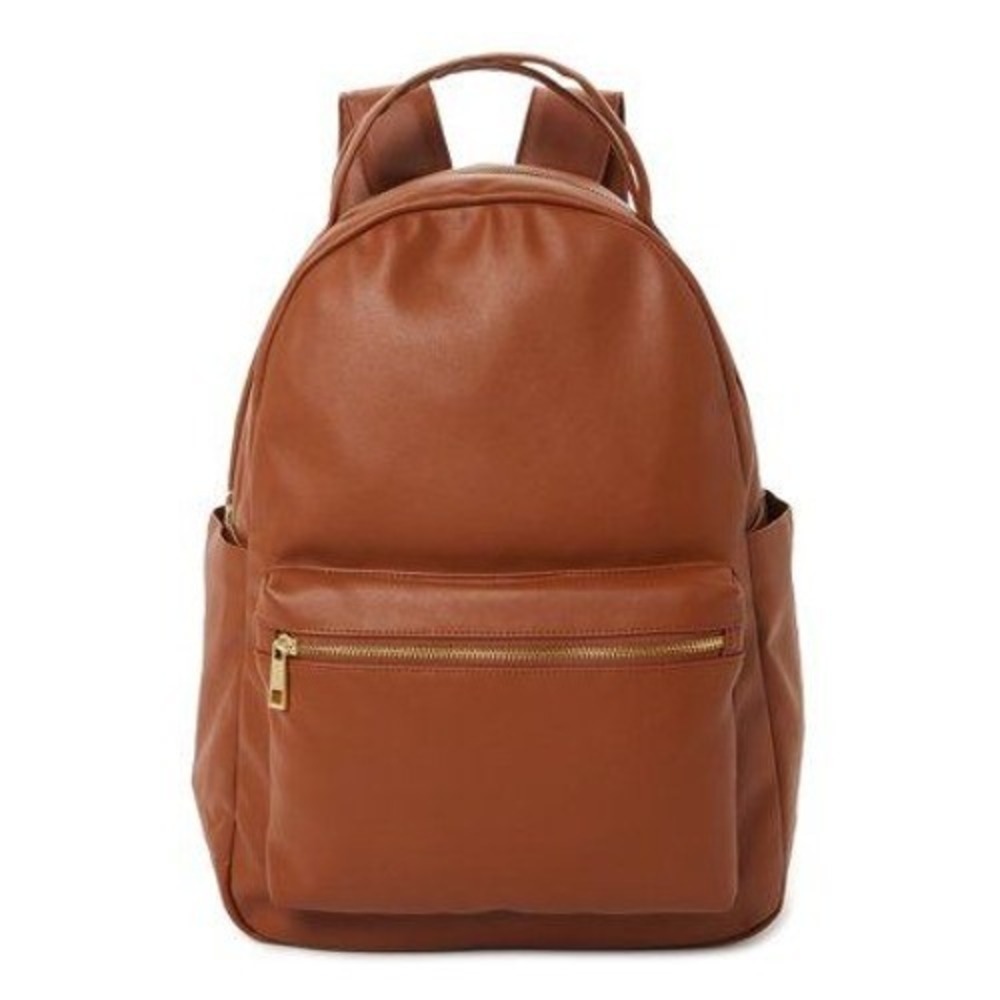 No Boundaries Dome Backpack Women Small Cognac NEW Faux Leather Gold Tone Zip